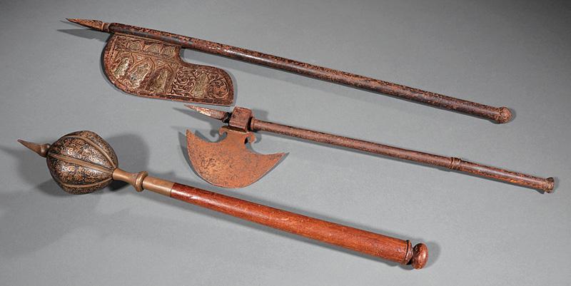 Indian Inlaid Bronze, Brass, Wood Ceremonial Mace (1 of 3)