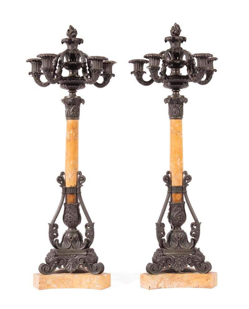 Patinated Bronze and Marbel Candelabra (1 of 1)