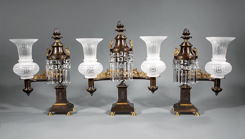 Gilt, Patinated Bronze Lamp Garniture (1 of 8)
