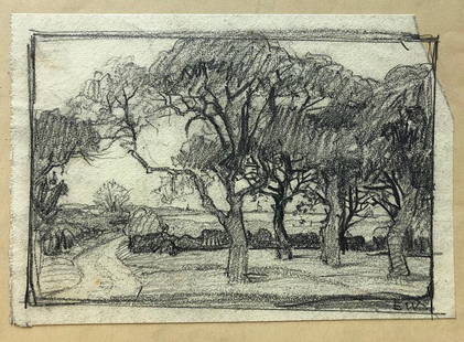 Ellsworth Woodward (American/Louisiana): Ellsworth Woodward (American/Louisiana, 1861-1939), "Winding Road and Trees, Little Compton, Rhode Island" (Boyer 98, fig. 27), "Cider Mill, after a watercolor by William Woodward" and "Seekonk River,