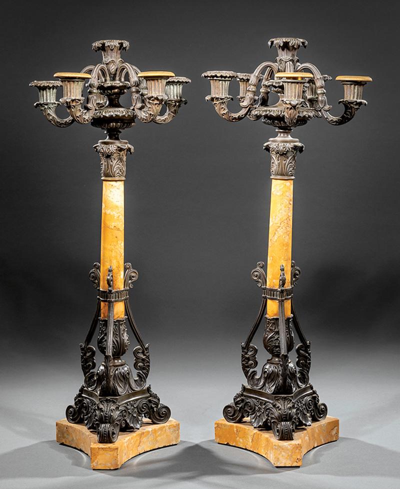 Bronze and Sienna Marble Candelabra (1 of 2)