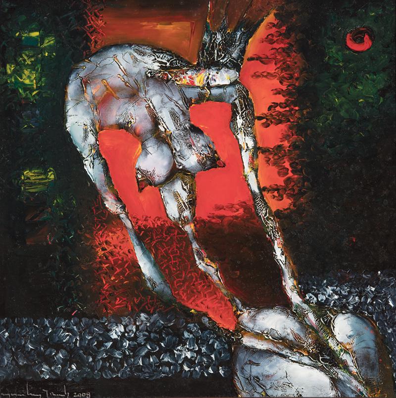Nguyen Hung Trinh (Vietnamese, b. 1954): Nguyen Hung Trinh (Vietnamese, b. 1954), "Lonely [sic]", 2008, oil on canvas, signed and dated lower left, "Viet Eye Gallery" stamps on reverse, 20 1/2 in. x 20 1/2 in., framed . Provenance: Viet Eye 