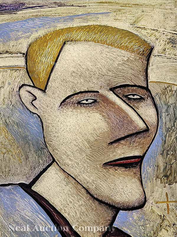 Robert Gordy (American/New Orleans, 1933-1986): Robert Gordy (American/New Orleans, 1933-1986) , "Male Head", mixed media on formica, 20 in. x 15 in . Provenance: Purchased at Arthur Roger Gallery, New Orleans in 1996. Accompanied by original recei