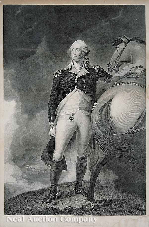 Thomas Kelly (American, 1795-1841): Thomas Kelly (American, 1795-1841) after Gilbert Stuart (American, 1755-1828) , engraving of "Washington," published by the Franklin Print Co., Boston, 1836, sight 26 in. x 17 1/4 in * NO RETURNS ARE