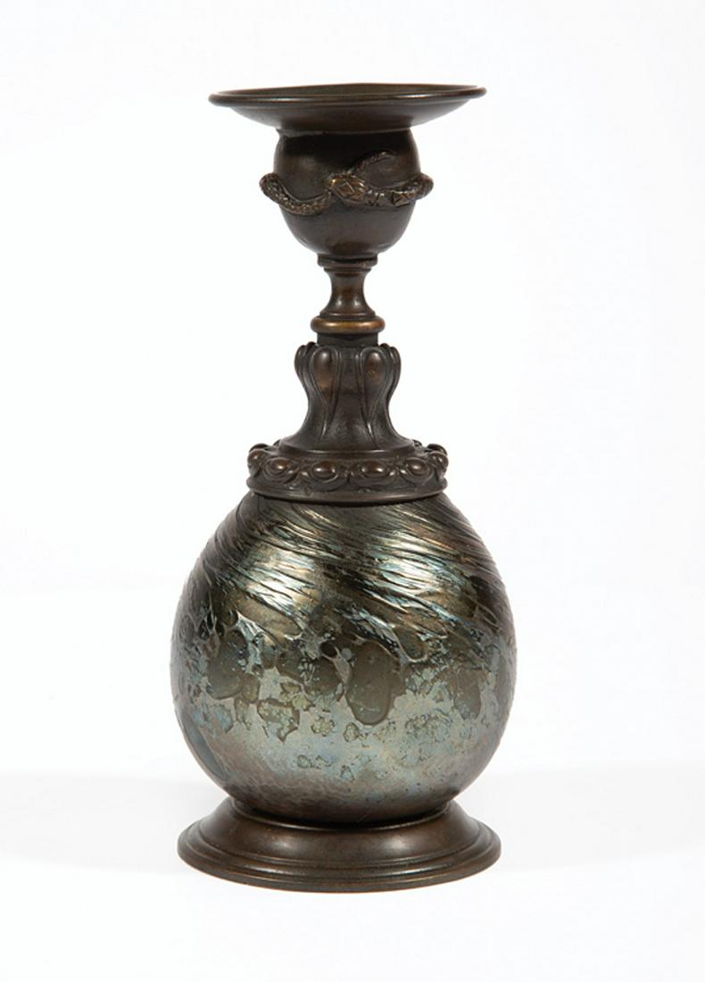 Tiffany Studios Bronze, Glass Candleholder (1 of 2)