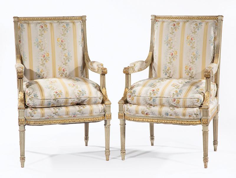 Louis XVI-Style Creme Peinte and Gilt Fauteuils (1 of 8)
