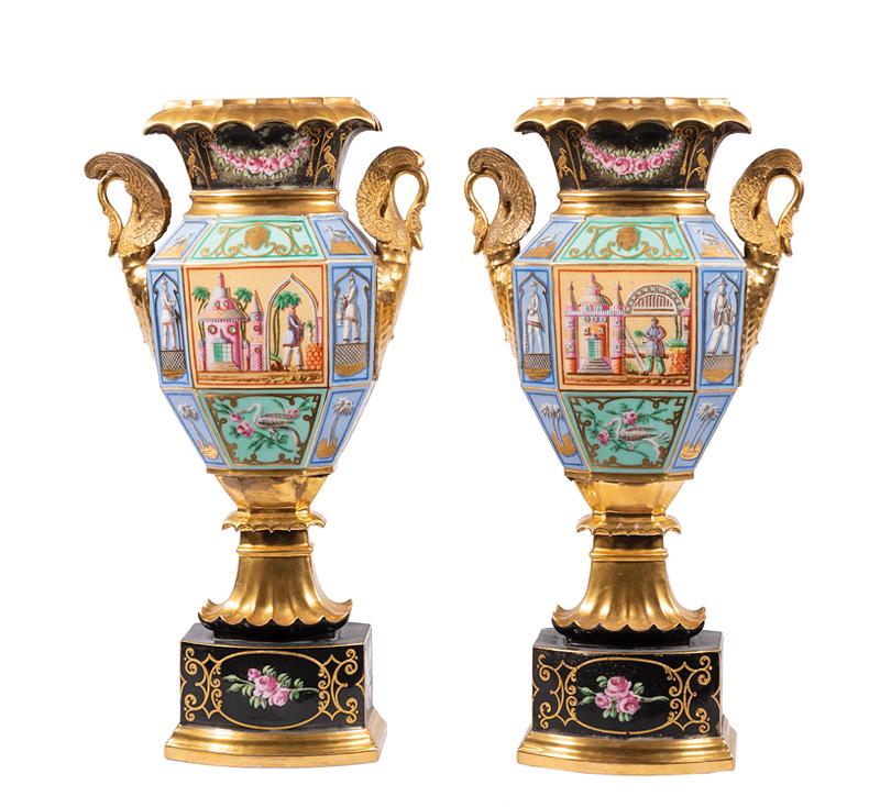 Pair of Paris Polychrome and Gilt Porcelain Vases (1 of 4)