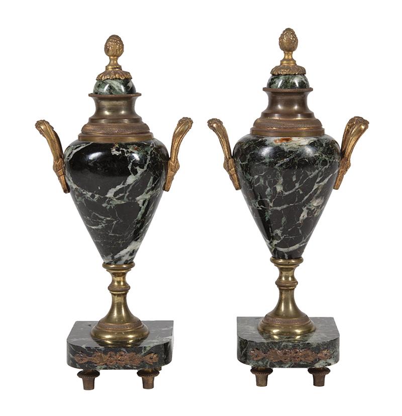 Pair of Bronze-Mounted Verde  Marble Urns (1 of 1)