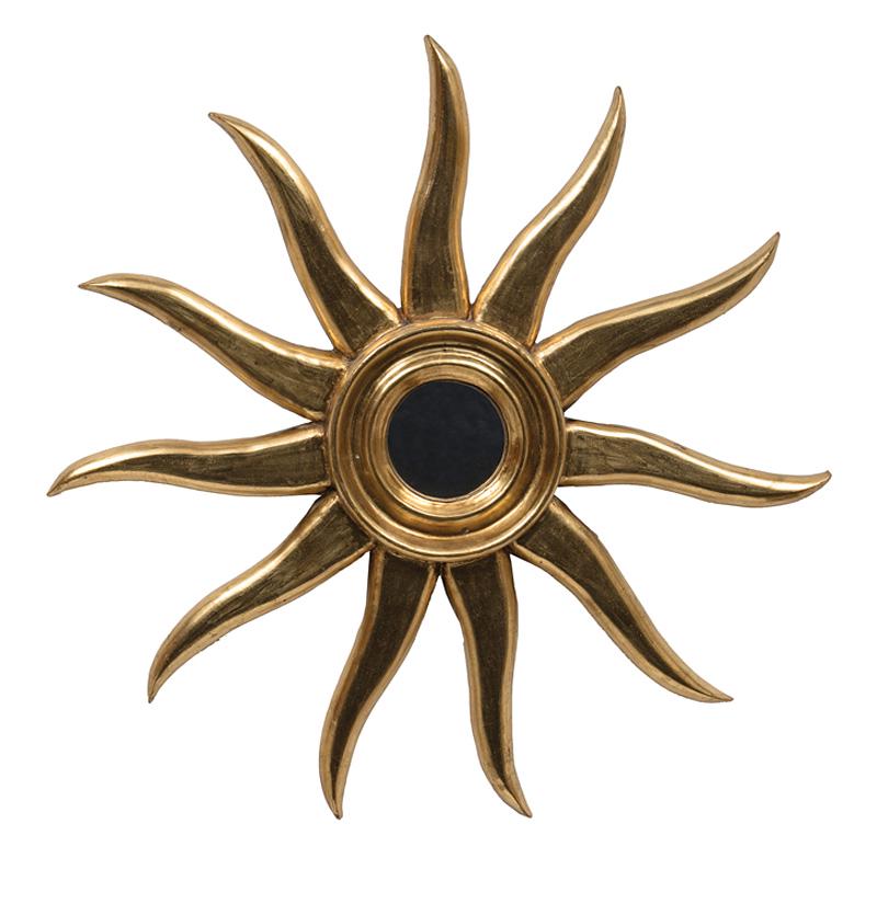 Continental Carved Giltwood Sunburst Mirror: Continental Carved Giltwood Sunburst Mirror , 20th c., convex mirror plate, dia. 21 in