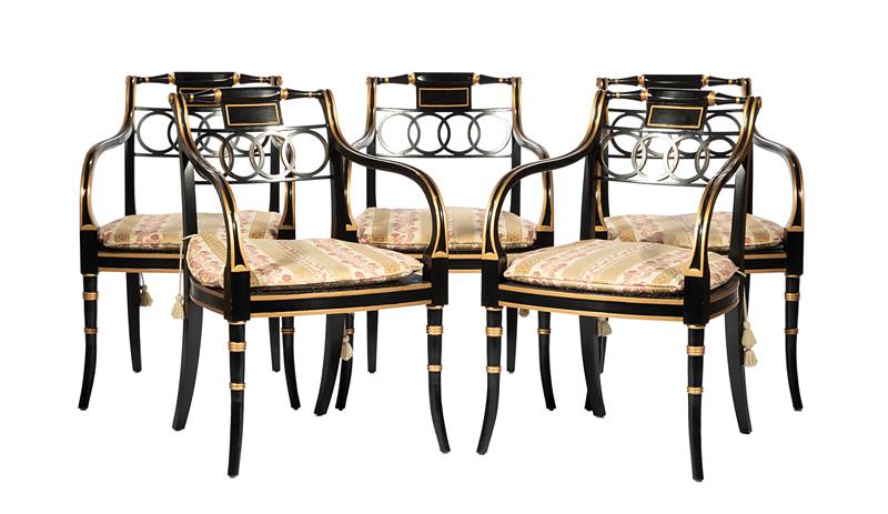 Six Baker Painted and Parcel Gilt Armchairs (1 of 4)