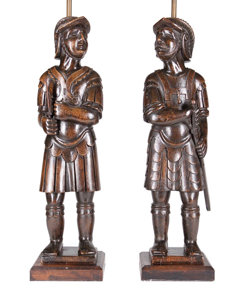 English Gothic Revival Carved Oak Warriors (1 of 1)