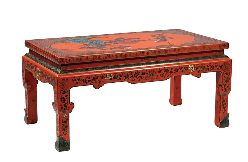 Painted, Incised Red Lacquered Coffee Table (1 of 4)