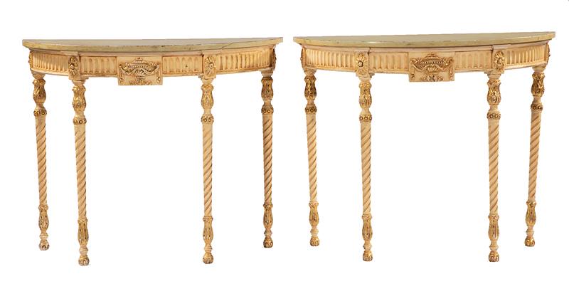Continental Painted, Parcel Gilt Demilune Consoles (1 of 1)