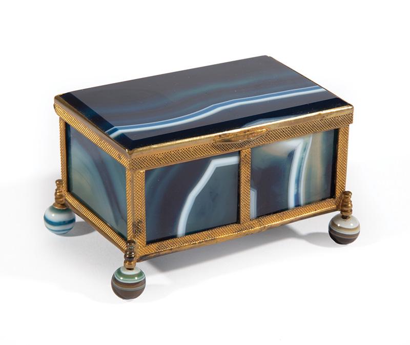 Bronze-Mounted Striped Blue Agate Dreser Box (1 of 2)