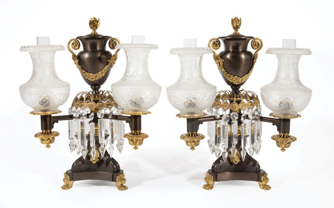 J & I Cox Gilt and Patinated Bronze Argand Lamps (1 of 8)