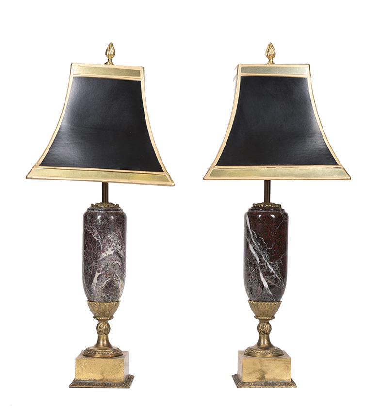 Pair of Continental Bronze and Marble Table Lamps (1 of 2)