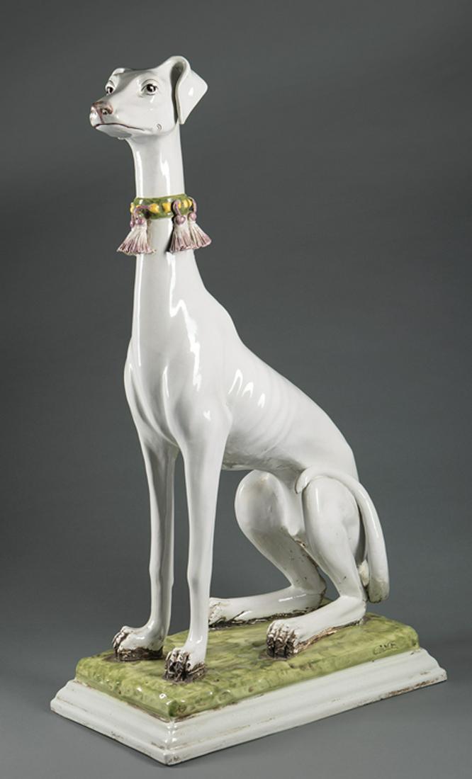 Italian Polychrome Ceramic of a Seated Greyhound (1 of 1)