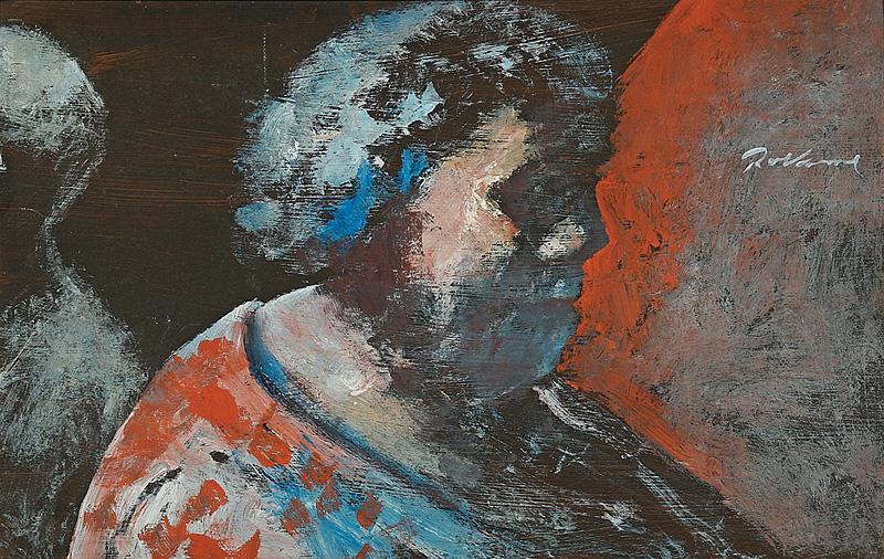 Noel Rockmore (American/New Orleans, 1928-1995): Noel Rockmore (American/New Orleans, 1928-1995) , "Dolly Adams (Marie Douroux b. Jan. 11, 1904 New Orleans)", acrylic on masonite, signed upper right, 12 in. x 19 in., framed . Condition Report: Light