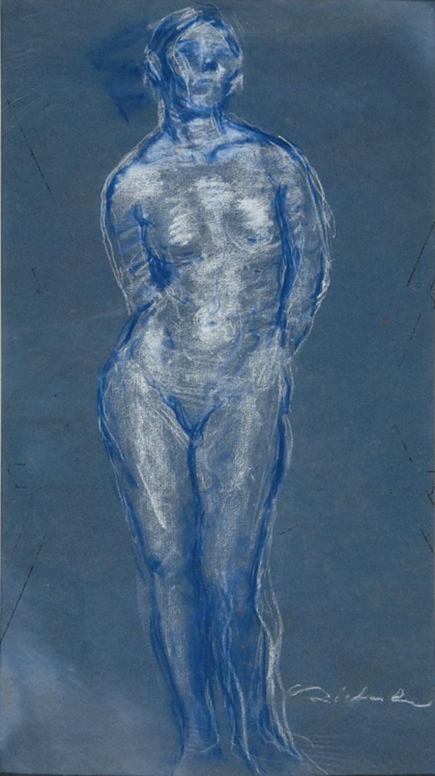 Charles Whitfield Richards (American/Louisiana): Charles Whitfield Richards (American/Louisiana, 1906-1992) , "Figure Study", pastel on paper, signed lower right, sight 25 in. x 14 in., unframed . Condition Report: Overall good condition; buckling a