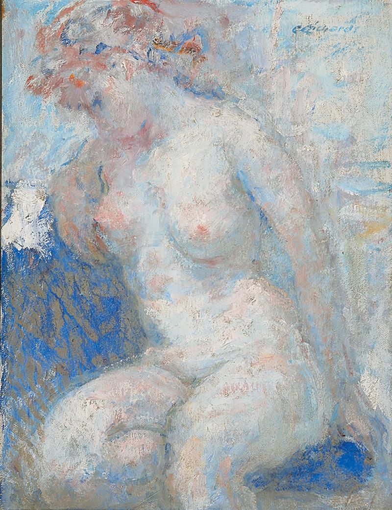 Charles Whitfield Richards (American/Louisiana): Charles Whitfield Richards (American/Louisiana, 1906-1992) , "The Downward Gaze", oil on canvas, signed upper right, 16 in. x 12 in., framed . Condition Report: Surface dirt; small losses, particularl