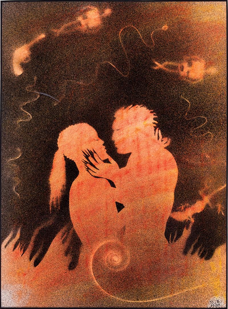 Douglas Bourgeois (American/Louisiana, b. 1951): Douglas Bourgeois (American/Louisiana, b. 1951) , "Framed Study III", 1988, spray paint on paper, initialed "D.B." and dated lower right, "Galerie Simonne Stern, New Orleans" label with title and medi