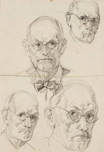 Ellsworth Woodward (American/New Orleans, 1861): Ellsworth Woodward (American/New Orleans, 1861-1939) , "Self-Portrait" and "Self-Portrait", 2 graphites on board with drawings en verso, each unsigned, both 8 in. x 11 in., unframed. (2 pcs.) . Condit