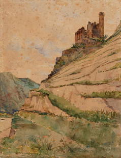 Ellsworth Woodward (American/New Orleans, 1861): Ellsworth Woodward (American/New Orleans, 1861-1939) , "Court of Lions, Alhambra", "Alhambra", 1905, "Court of Lions, Alhambra (Boyer 17)" and "Castle on the Hill", 1891, 2 pen and inks on board, one