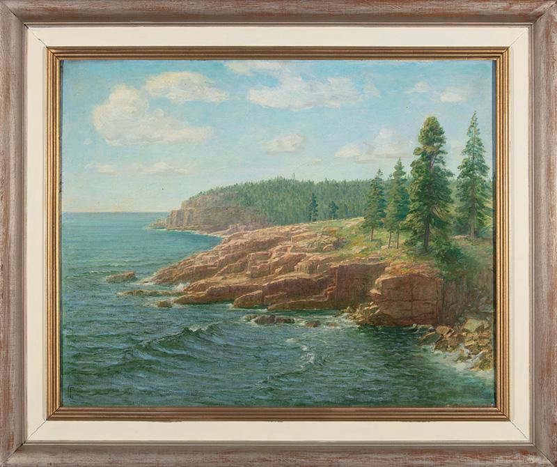Fritz Franz Engel (German/American, 1877-1956): Fritz Franz Engel (German/American, 1877-1956) , "Mount Desert Island", 1926, oil on canvas, initialed lower right, pencil-titled and dated on stretcher, handwritten label on stretcher, 24 in. x 30 in