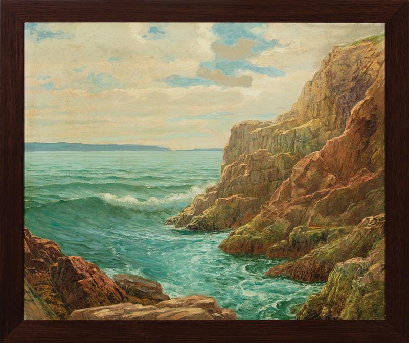 Fritz Franz Engel (German/American, 1877-1956): Fritz Franz Engel (German/American, 1877-1956) , "Bar Harbor", 1930, oil on canvas, initialed lower right, pencil-titled and dated on stretcher, handwritten label on stretcher, 20 in. x 24 in., framed