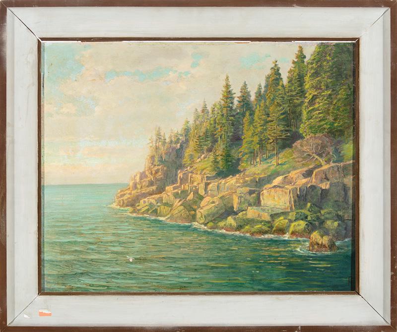 Fritz Franz Engel (German/American, 1877-1956): Fritz Franz Engel (German/American, 1877-1956) , "Maine Landscape", oil on masonite, initialed lower right, 16 in. x 20 in., framed; "Mount Desert Island", 1930, oil on canvas, initialed lower right, 