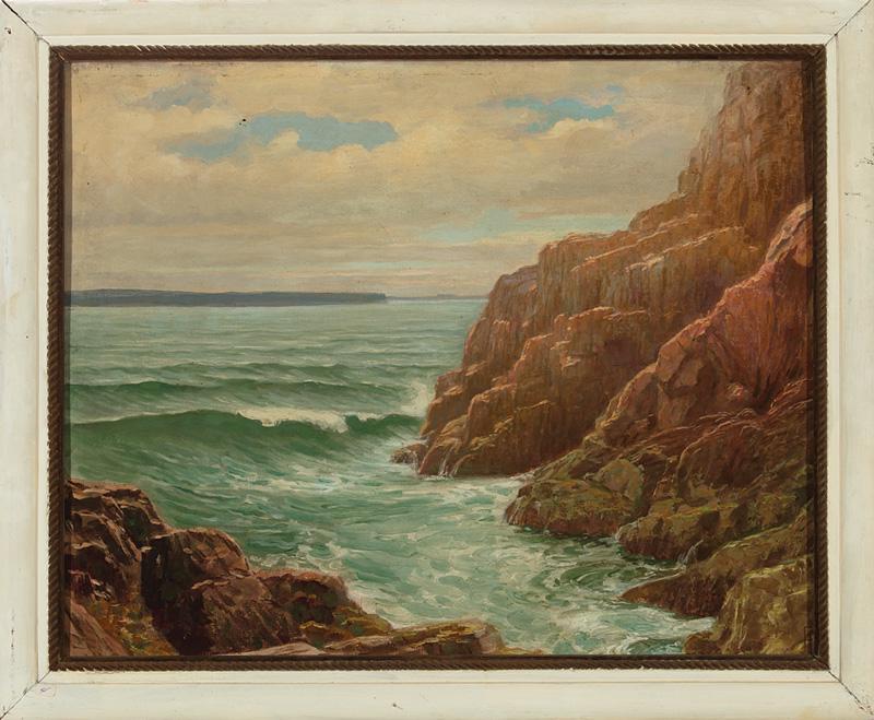 Fritz Franz Engel (German/American, 1877-1956): Fritz Franz Engel (German/American, 1877-1956) , "Maine Seascape", oil on canvas, signed lower left, 16 in. x 20 in., framed; and "Hunter's Point View to Cranberry Island", oil on canvas board, initia