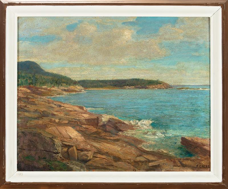 Fritz Franz Engel (German/American, 1877-1956): Fritz Franz Engel (German/American, 1877-1956) , "Rocky Coast with Trees", oil on board, pencil-signed en verso, 13 7/8 in. x 17 3/4 in.; and "Ocean Drive with Bee Hive Mountain", oil on board, signed