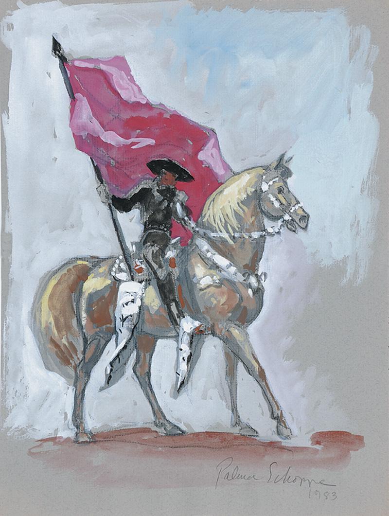 Palmer Schoppe (American/California, 1912-2001): Palmer Schoppe (American/California, 1912-2001) , "Black and Gold", 1983, mixed media on paper, pencil signed and dated lower right, signed, titled and numbered "645" en verso, 12 1/2 in. x 9 1/2 in.,