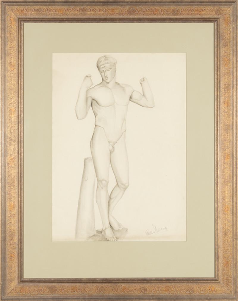 Continental School, 20th c: Continental School, 20th c ., "Nude Study", graphite on paper, signed "Reneé Descroix" lower right, 24 11/16 in. x 18 7/8 in., framed . Condition Report: Significant horizontal lines and creases thro