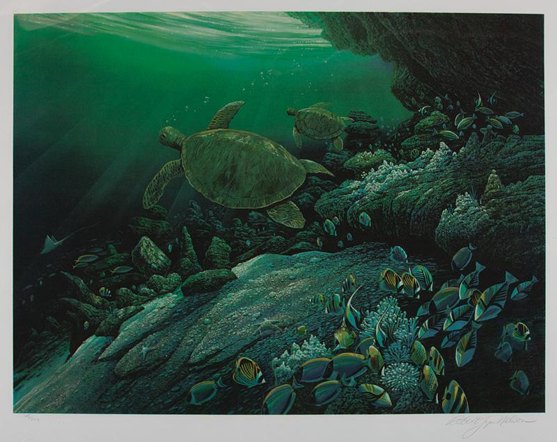 Robert Lyn Nelson (America: Robert Lyn Nelson (American/California, b. 1955) , "Family", silkscreen on paper, pencil-signed, titled and numbered "64/300" lower margin, artist blind stamps lower margin, sheet 19 3/4 in. x 40 in.;
