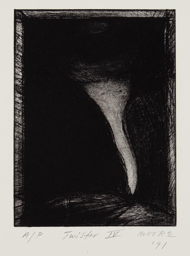 Stephen T. Moore (American, b. 1947): Stephen T. Moore (American, b. 1947) , "Twister IV", 1991, etching on paper, pencil-signed, titled, dated and inscribed "A/P" lower margin, sheet 11 1/4 in. x 7 3/4 in., matted . Condition Report: Rag