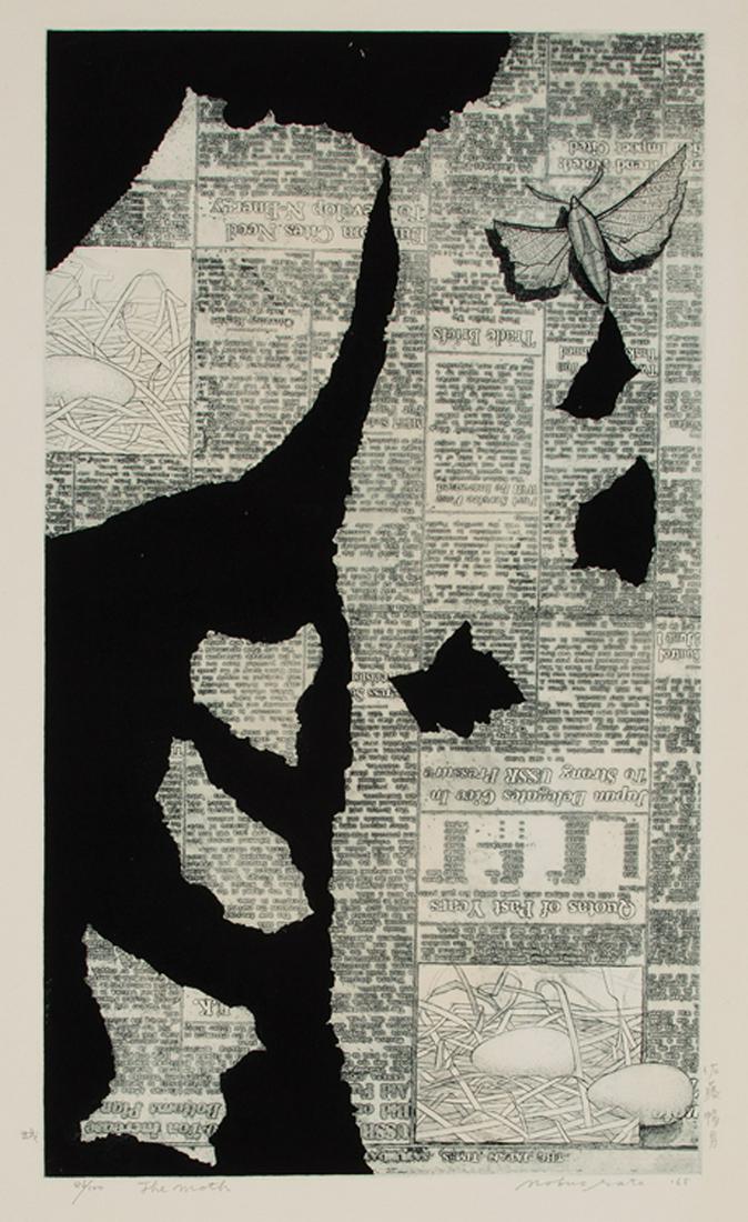 Nobou Sato (Japanese, 1926-2005): Nobou Sato (Japanese, 1926-2005) , "The Moth", 1968, intaglio on paper, pencil-signed, titled, dated and numbered "84/100" lower margin in both English and Japanese, sheet 22 1/4 in. x 15 in., unframe