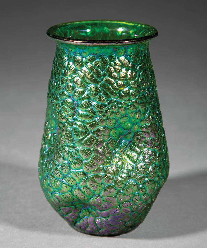 Continental Art Glass Vase: Continental Art Glass Vase , attr. to Loetz, pebbled surface, h. 6 1/4 in., dia. 3 3/4 in IMPORTANT: All purchases must be removed from our premises within 15 days of the auction. Any items not picked