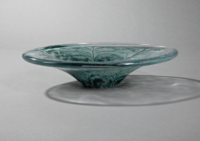 Art Deco Daum Glass Bowl: Art Deco Daum Glass Bowl , marked "Daum France", enamel foliate decoration, h. 2 7/8 in., w. 12 in., d. 8 1/4 in IMPORTANT: All purchases must be removed from our premises within 15 days of the auctio