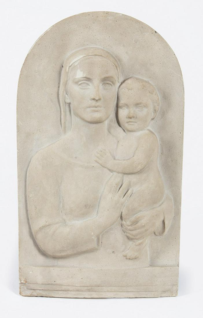 Fritz Franz Engel (German/American, 1877-1956): Fritz Franz Engel (German/American, 1877-1956) , "Madonna and Child", plaster relief, unsigned, h. 18 3/4 in., w. 10 3/4, d. 1 1/2 in . Provenance: Property of the Mobile Museum of Art, Mobile, AL, so