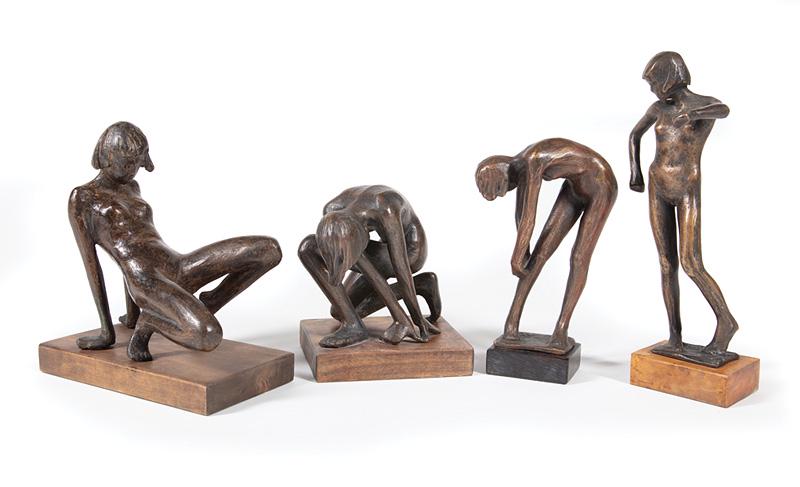 Robert Cook (American, 1921-2017): Robert Cook (American, 1921-2017) , "Twisting on Knee", "On Toes and Fingers", "Jenny Touching Leg", 1964 and "Jenny Arm Raised", 1964, 4 bronzes, 2 signed and numbered "3/6", 2 signed and dated, heig