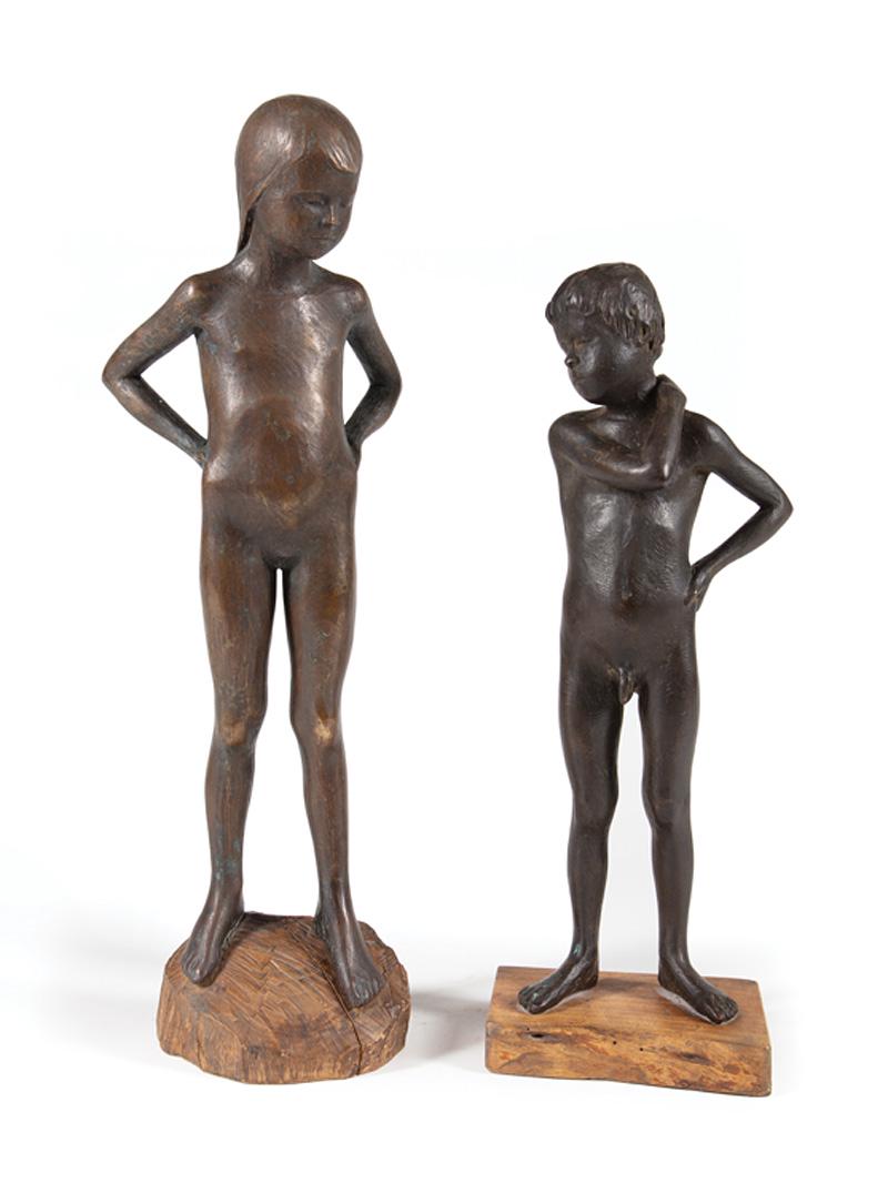 Robert Cook (American, 1921-2017): Robert Cook (American, 1921-2017) , "Jenny on the Rocks", 1959, bronze, signed and dated left foot, h. 18 1/4 in., w 6 in., d. 4 in., wood base, overall h. 19 3/4 in.; and "Henry at Twelve and a Half,