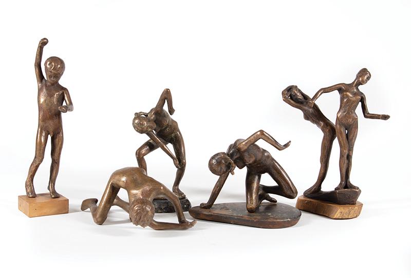 Robert Cook (American, 1921-2017): Robert Cook (American, 1921-2017) , "Henry Spearing", "Jenny 'A'", 1968, "Jenny Kneeling", 1960, "Jenny Bullfighter", 1968 and "Jenny 'B'", 5 bronzes, one signed, one initialed, one signed and dated, 