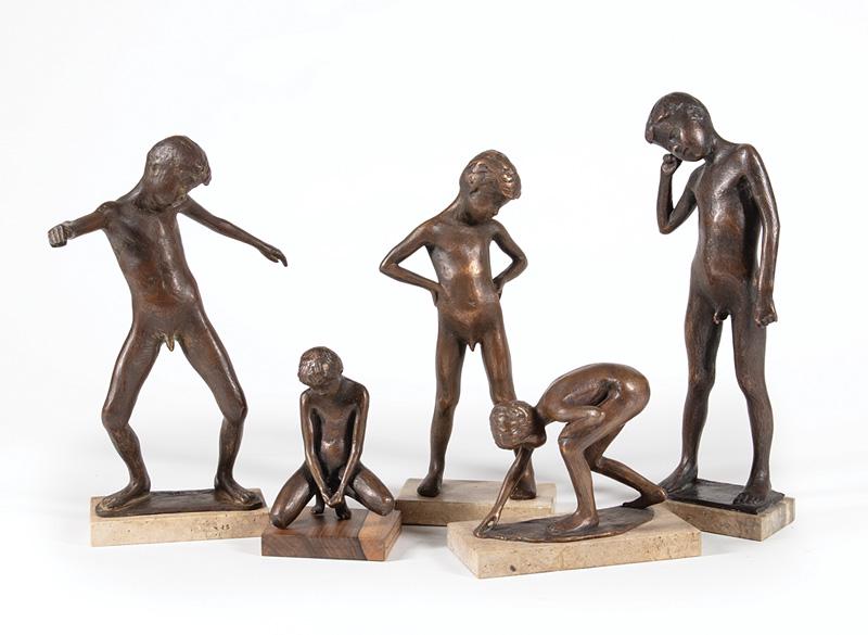 Robert Cook (American, 1921-2017): Robert Cook (American, 1921-2017) , "Gazing", "Henry Scratching", "Henry Picking Up", "Henry Studying Shell" and "Henry Surprised", 5 bronzes, 4 signed and numbered, one signed and illegibly incised, 