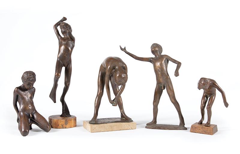 Robert Cook (American, 1921-2017): Robert Cook (American, 1921-2017) , "Flippers", "Henry Hesitates", 1967, "Henry Kneeling No. 2", "Henry Bending" and "Henry Throwing", 1971, 5 bronzes, 3 signed and numbered, one signed, dated and inc
