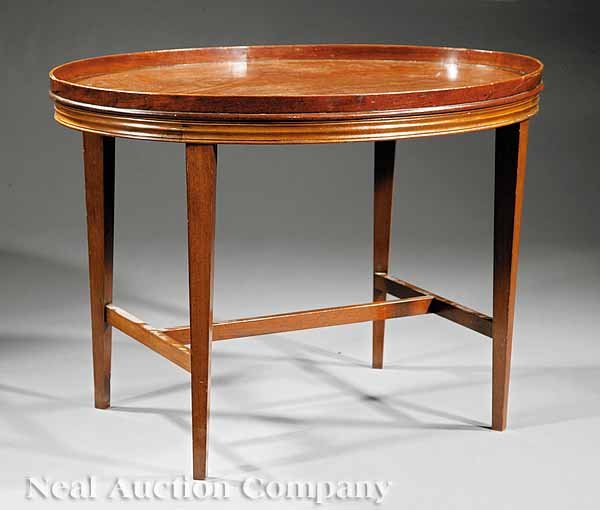 Georgian-Style Mahogany Inlaid Tray on Stand