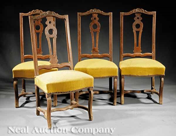Four Louis XIV Carved Fruitwood Side Chairs