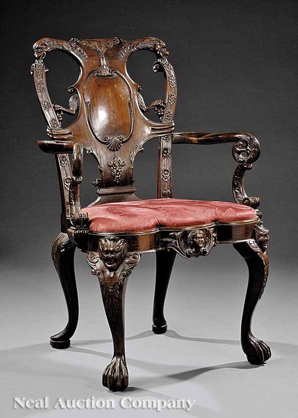 Georgian-Style Carved Mahogany Armchair