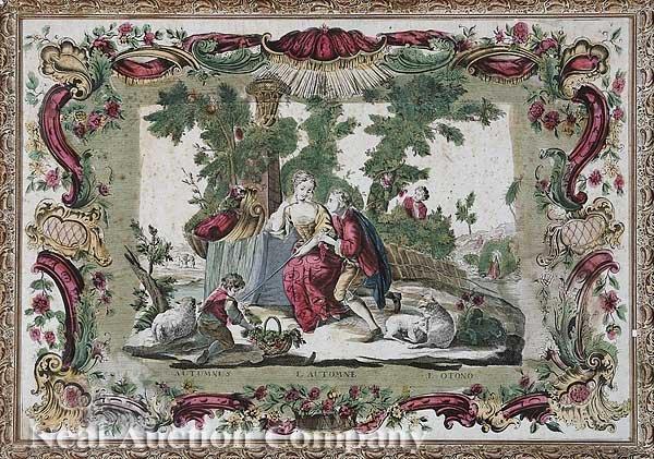 French School, four hand-colored engravings