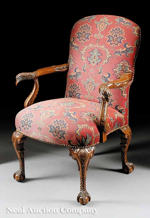 Georgian-Style Carved Walnut Armchair